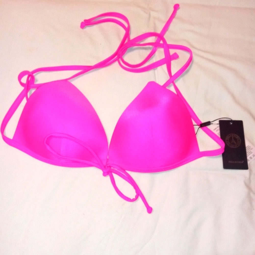 Relleciga,neon rose bikini top size medium ,NWT